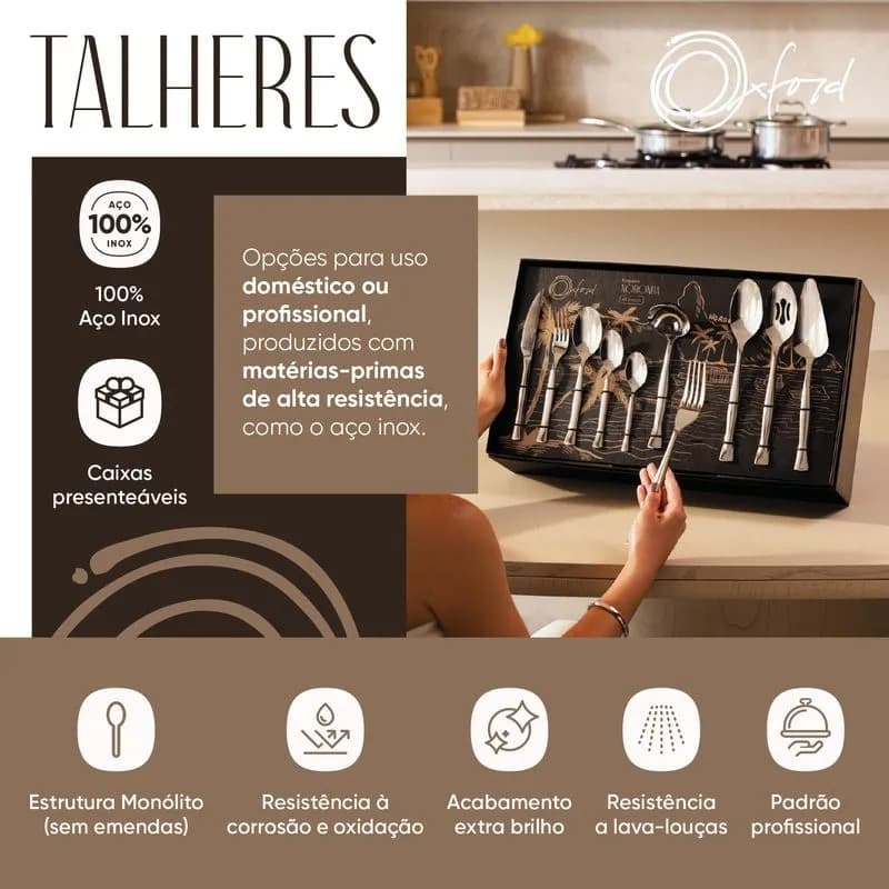 Faqueiro em Aco Inox Premium 65 Pecas Noronha Oxford